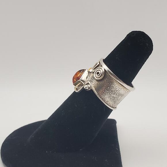 Artisan Boho Sterling Silver 925 Baltic Amber Wide Band Ring Size 6 - Picture 3 of 14